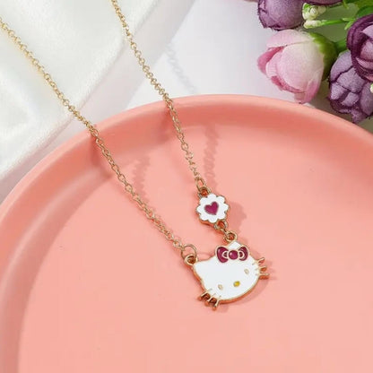 Hello Kitty Gold Tone Necklace with Pink Heart Charm - New with Tags