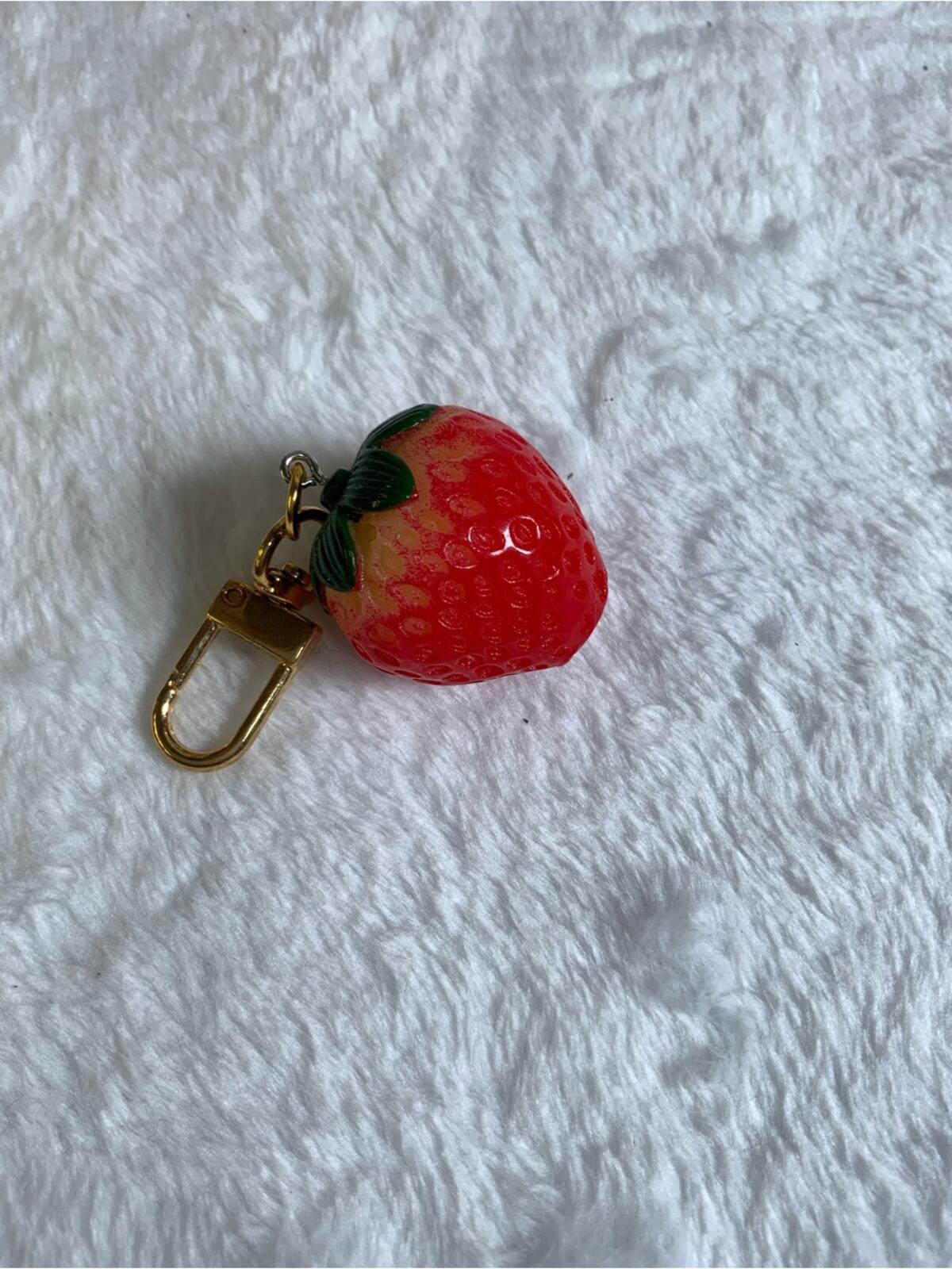 Cute Red Strawberry Keychain with Gold Clip