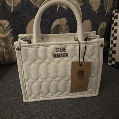 Steve Madden Vanilla White Quilted Tote Bag with Detachable Straps