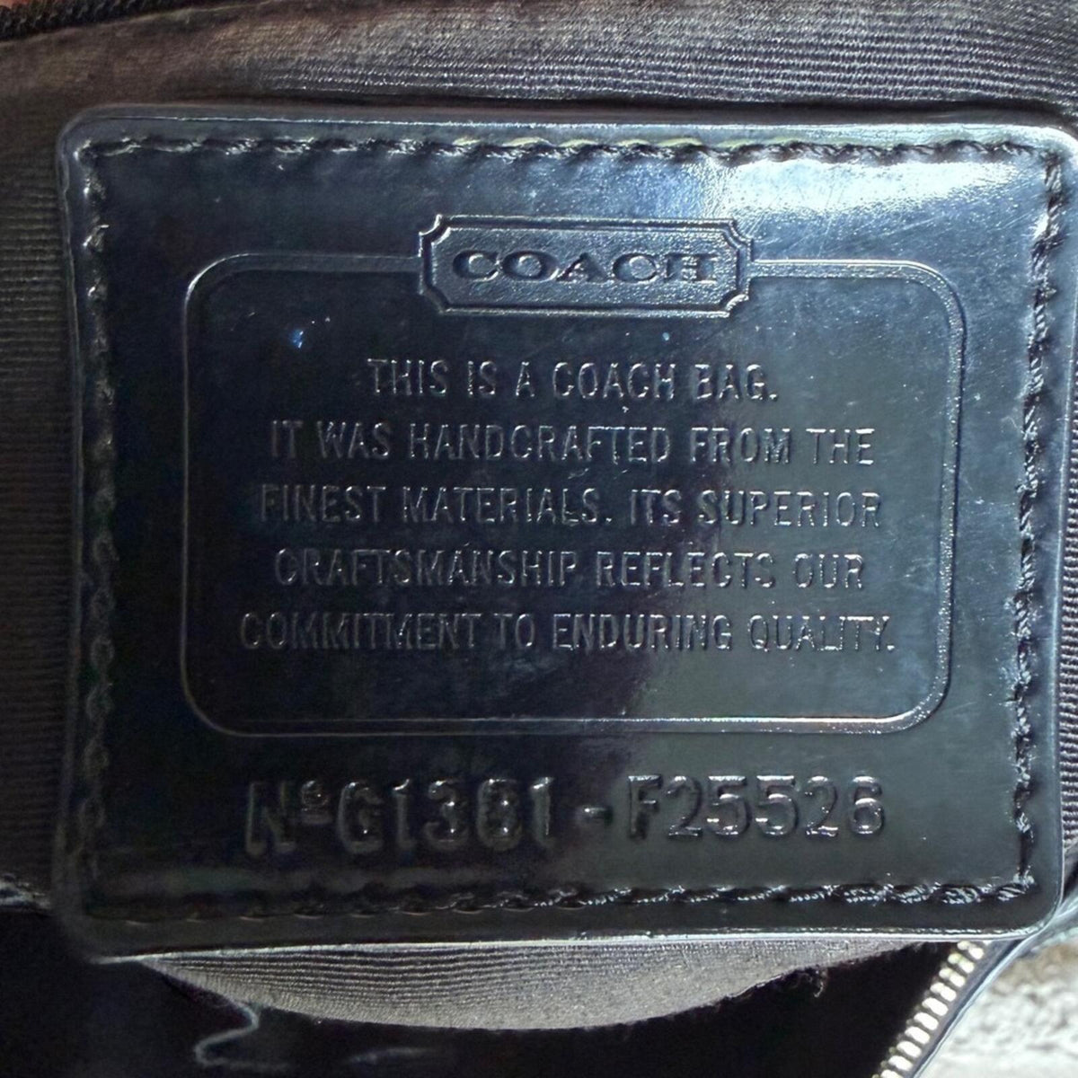 Coach Signature Stripe Satchel Bag Black Khaki Canvas Patent Leather F25526