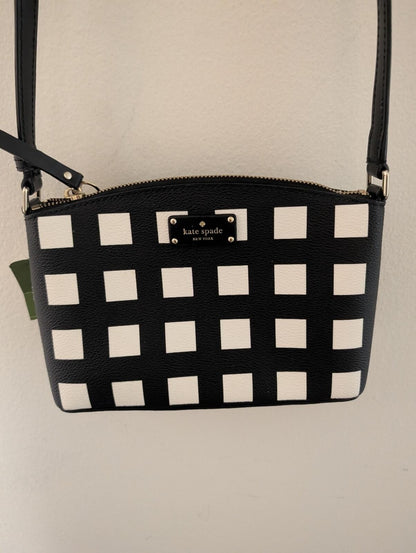 Kate Spade Black Millie White Checkered Crossbody Bag Heart Charm NWOT