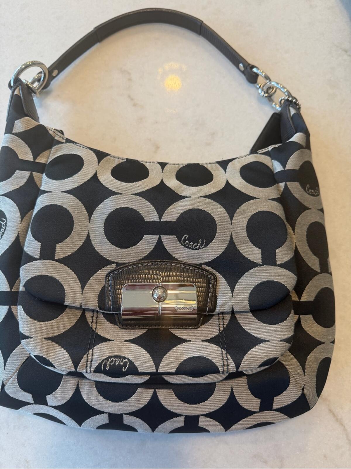 Coach Hamptons Brown Signature Canvas Hobo Shoulder Bag