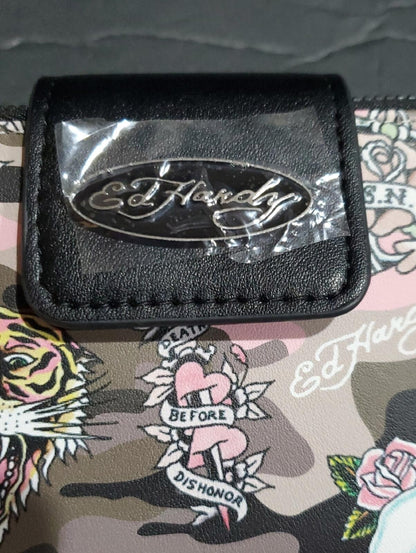Ed Hardy Camo Tattoo XL Wallet Clutch Black Pink Gray