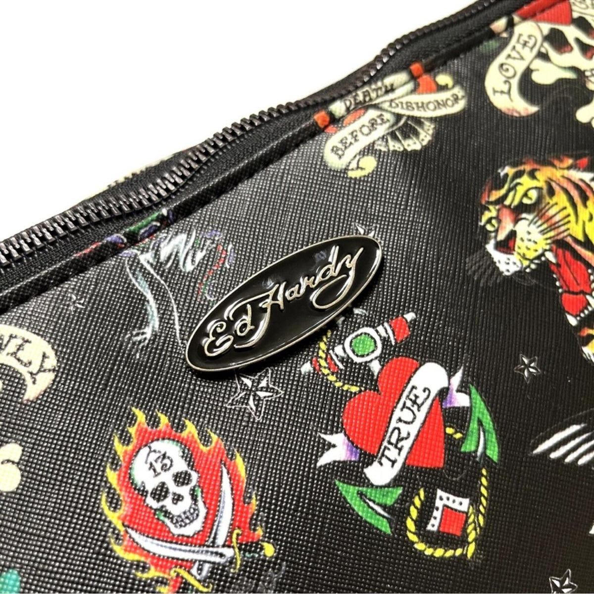 Ed Hardy Tattoo Print Cosmetic Zip Pouch Cherry Charm NWT