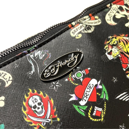 Ed Hardy Tattoo Print Cosmetic Zip Pouch Cherry Charm NWT