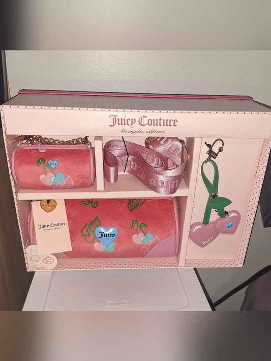 EXCLUSIVE Juicy Couture  Cherry Gift Set NWT Crossbody Bag Pink Velvet
