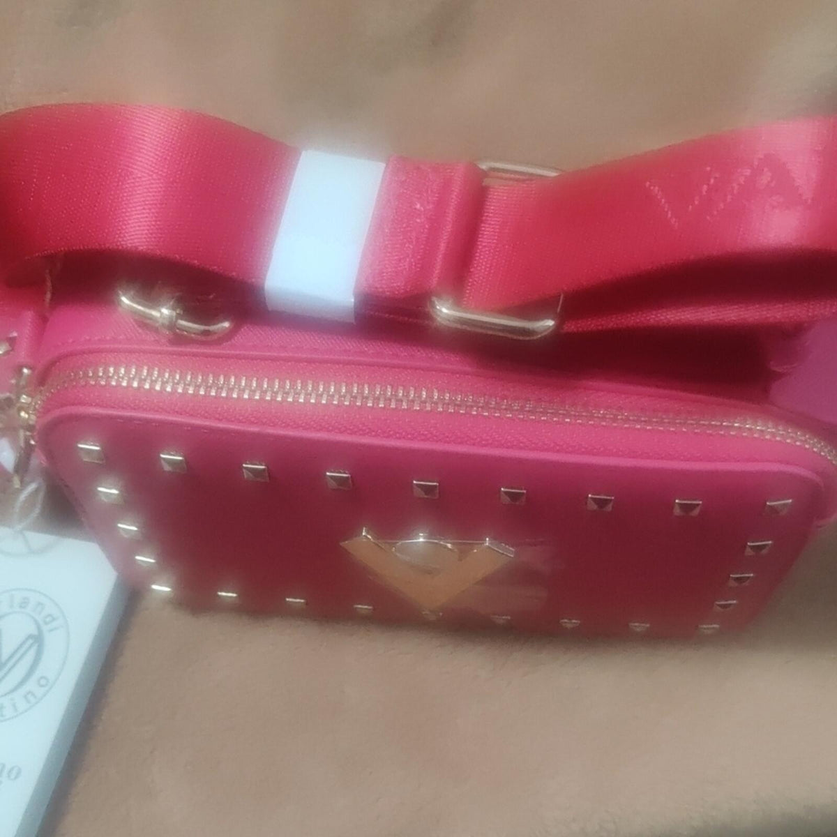 Valentino Orlandi Hot Pink Studded Double Zip Camera Crossbody Bag NWT