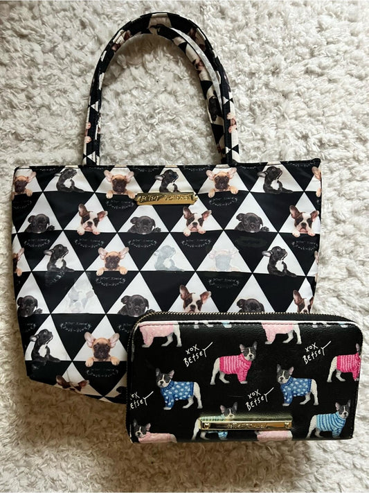 Betsey Johnson Insulated French Bulldog Print Tote with Matching Wallet