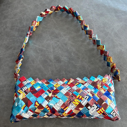 Handwoven Multicolor Woven Shoulder Bag Clutch Artisan Boho