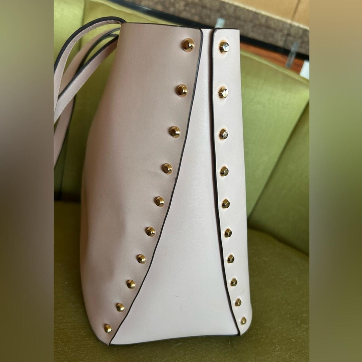 Michael Kors Large Beige and Cream Tote Shoulder Bag with Gold Studs