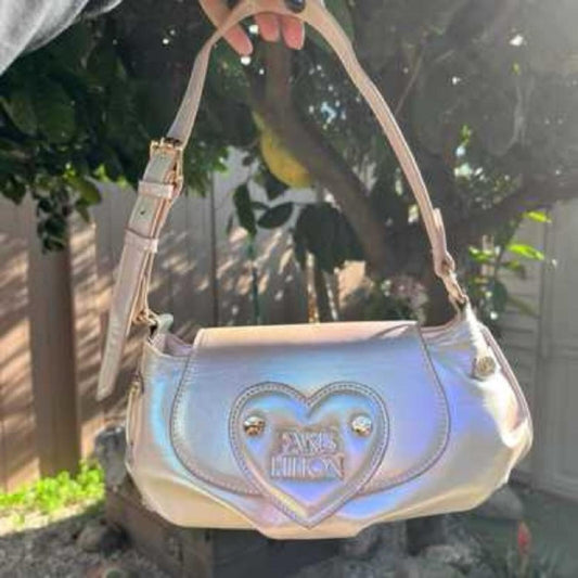 Paris Hilton Iridescent White Shoulder Bag with Heart Detail - New with Tags