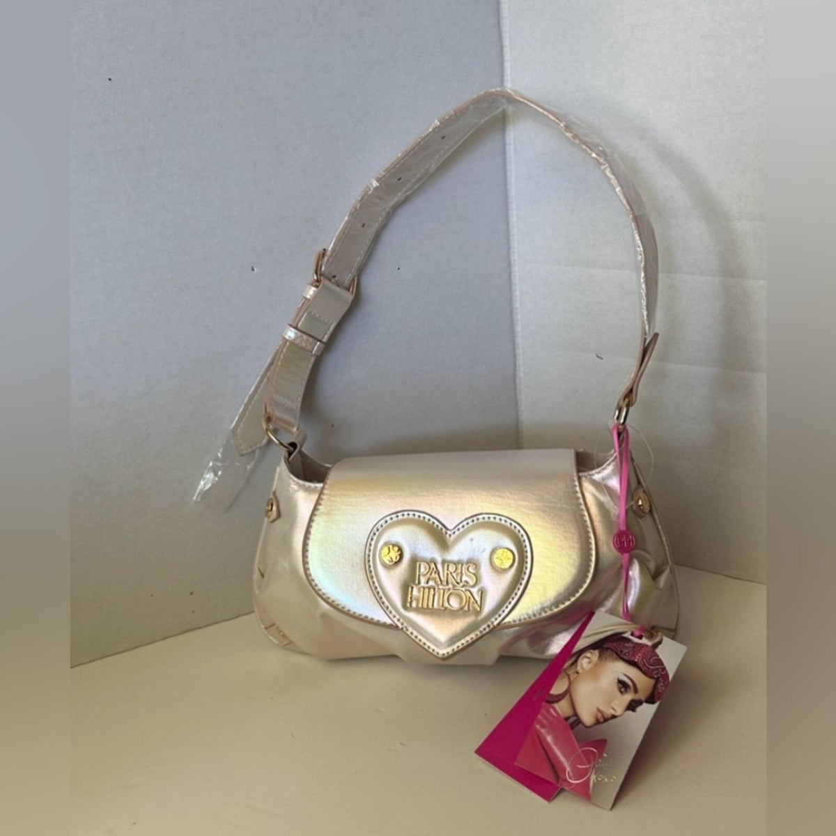 Paris Hilton Iridescent White Shoulder Bag with Heart Detail - New with Tags