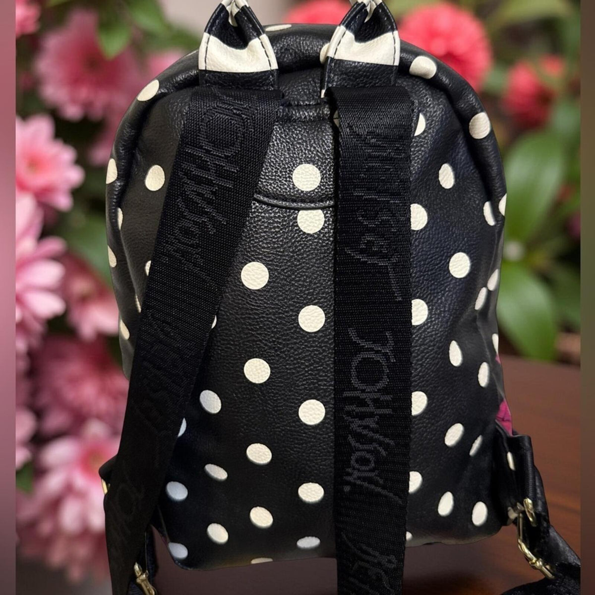 BETSEY JOHNSON hot pink & black moody dark rose FLORAL BACKPACK adorable.❤️