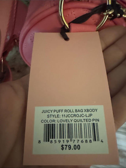 Juicy Couture Pink Quilted Barrel Crossbody Bag with Gold Chain Accent