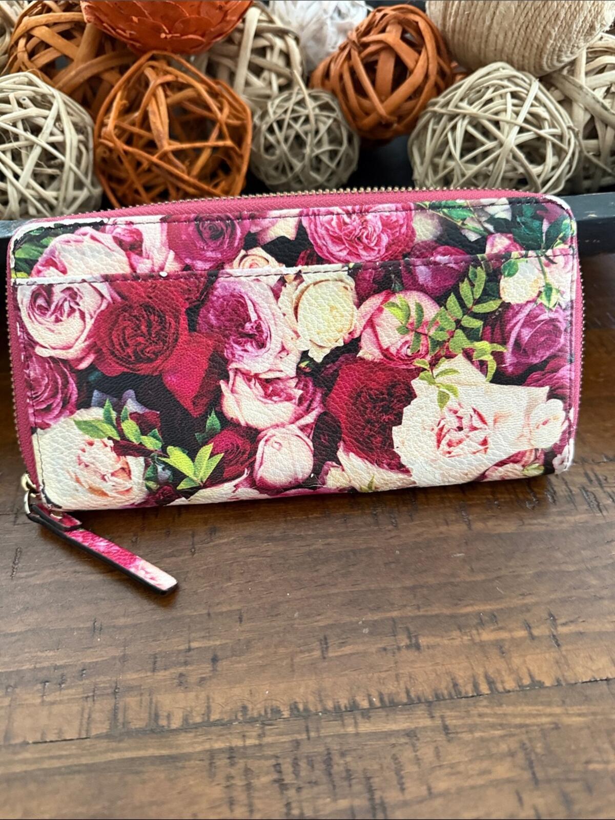 Kate Spade Floral Zip Around Wallet Wristlet Pink Rose