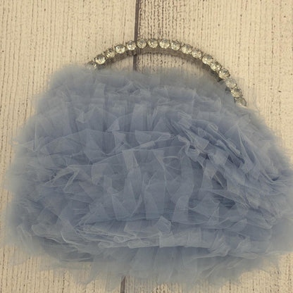 Badgley Mischka Jewel Purse Blue Tulle Ruffle Evening Bag Prom Wedding Girly