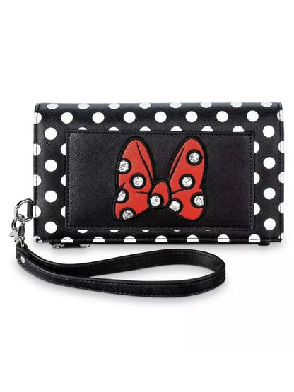 Disney Minnie Mouse Polka Dot Wristlet Wallet Red Bow NWT