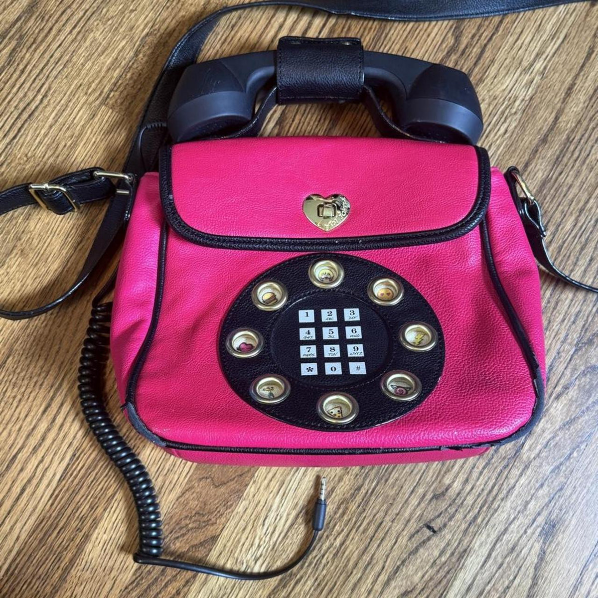 Betsey Johnson Vintage Pink Phone Purse with Black Strap - Y2K Style