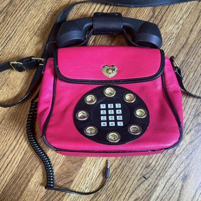 Betsey Johnson Vintage Pink Phone Purse with Black Strap - Y2K Style
