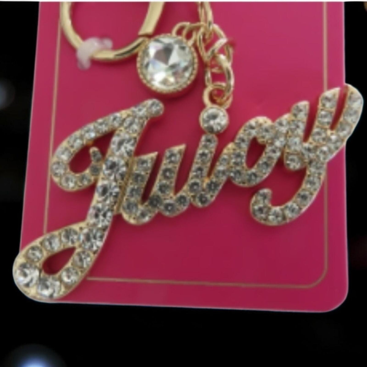 Juicy Couture Gold Crystal 'Juicy' Script Keychain Charm