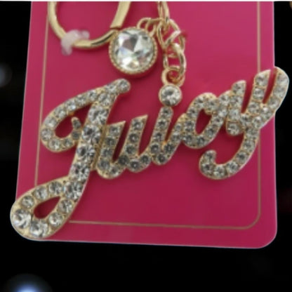 Juicy Couture Gold Crystal 'Juicy' Script Keychain Charm