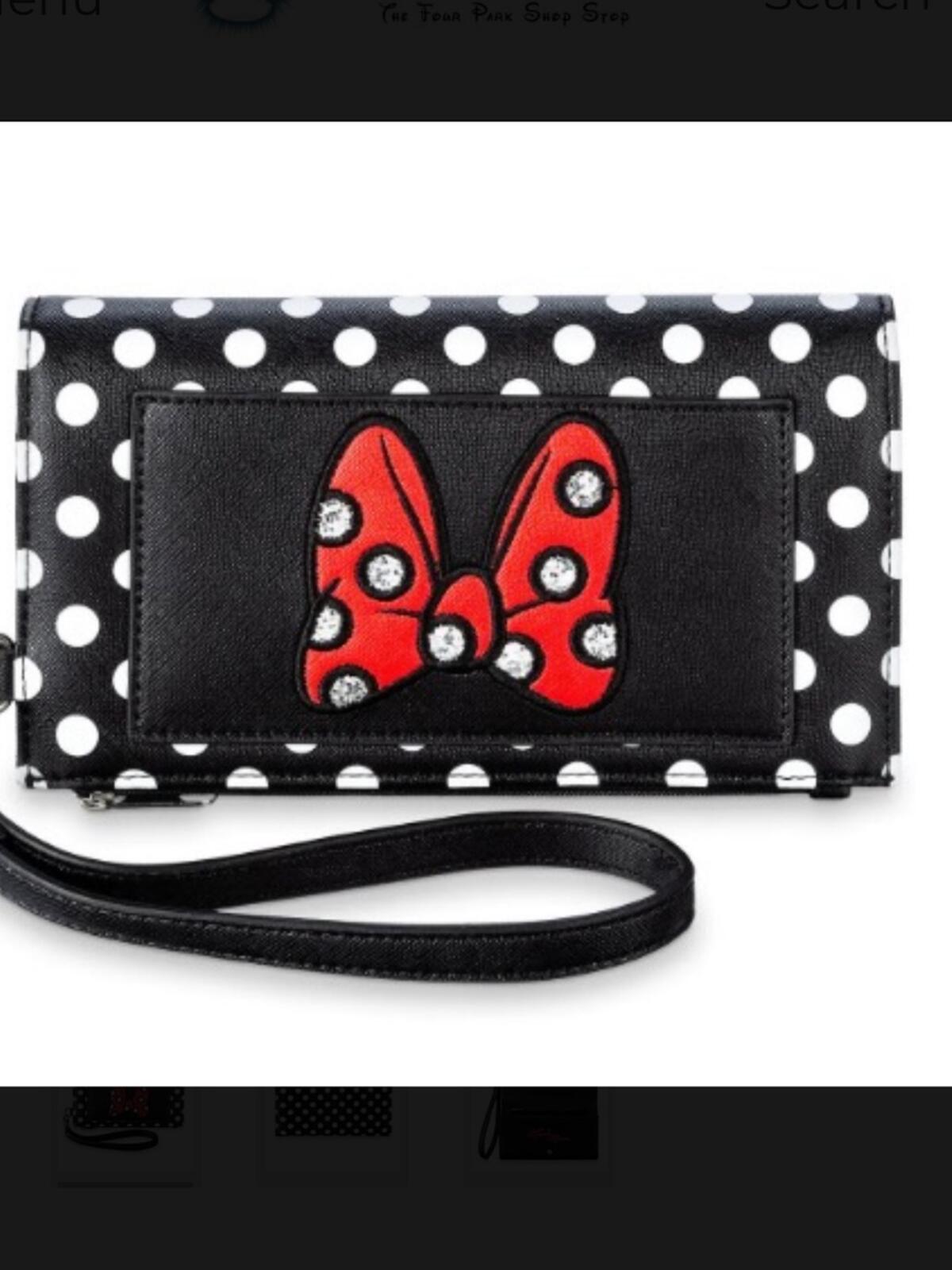 Disney Minnie Mouse Polka Dot Wristlet Wallet Red Bow NWT