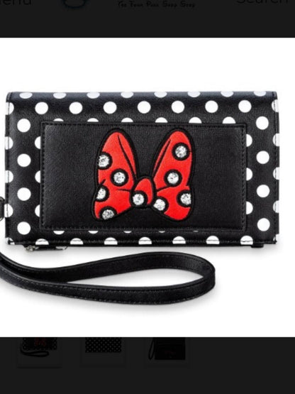 Disney Minnie Mouse Polka Dot Wristlet Wallet Red Bow NWT