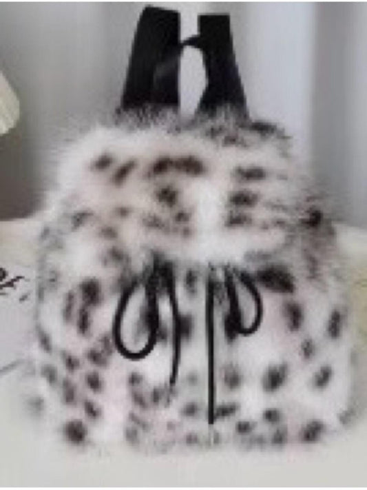 Pink Leopard Faux Fur Mini Backpack | Plush Cozy Y2K Statement Bag
