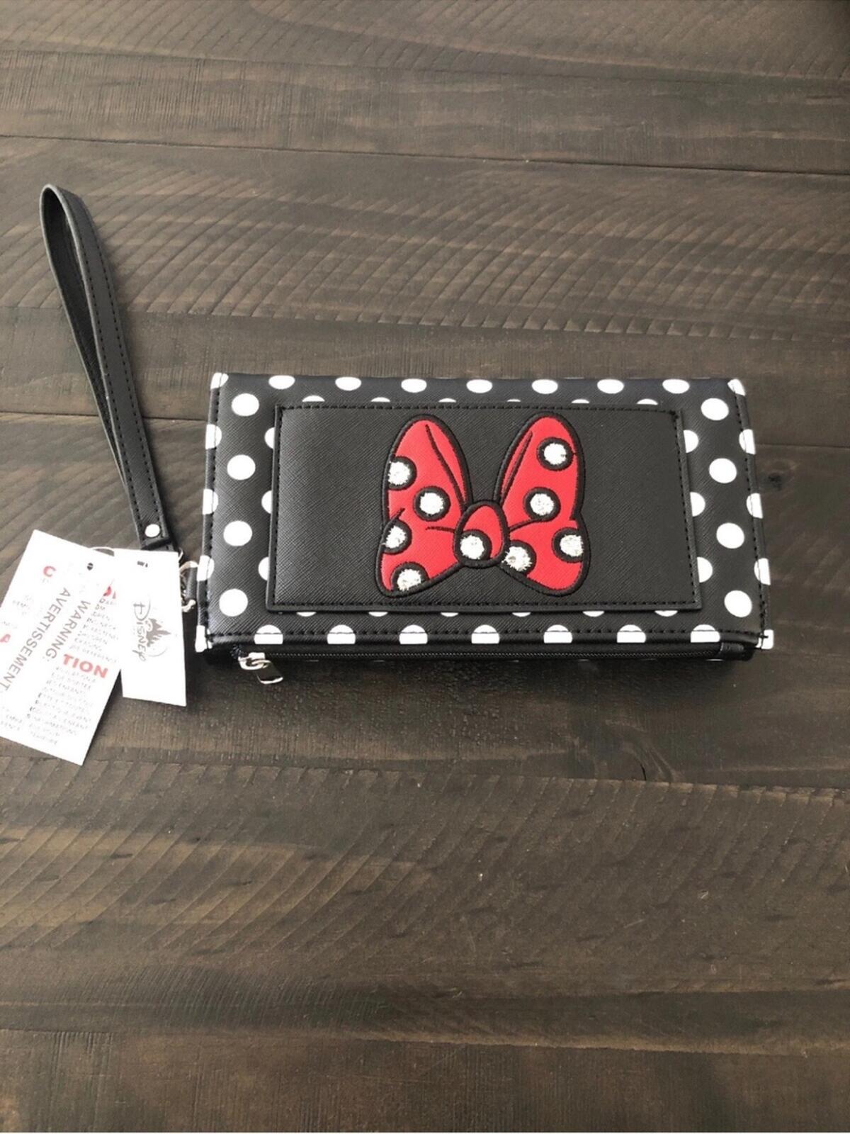 Disney Minnie Mouse Polka Dot Wristlet Wallet Red Bow NWT