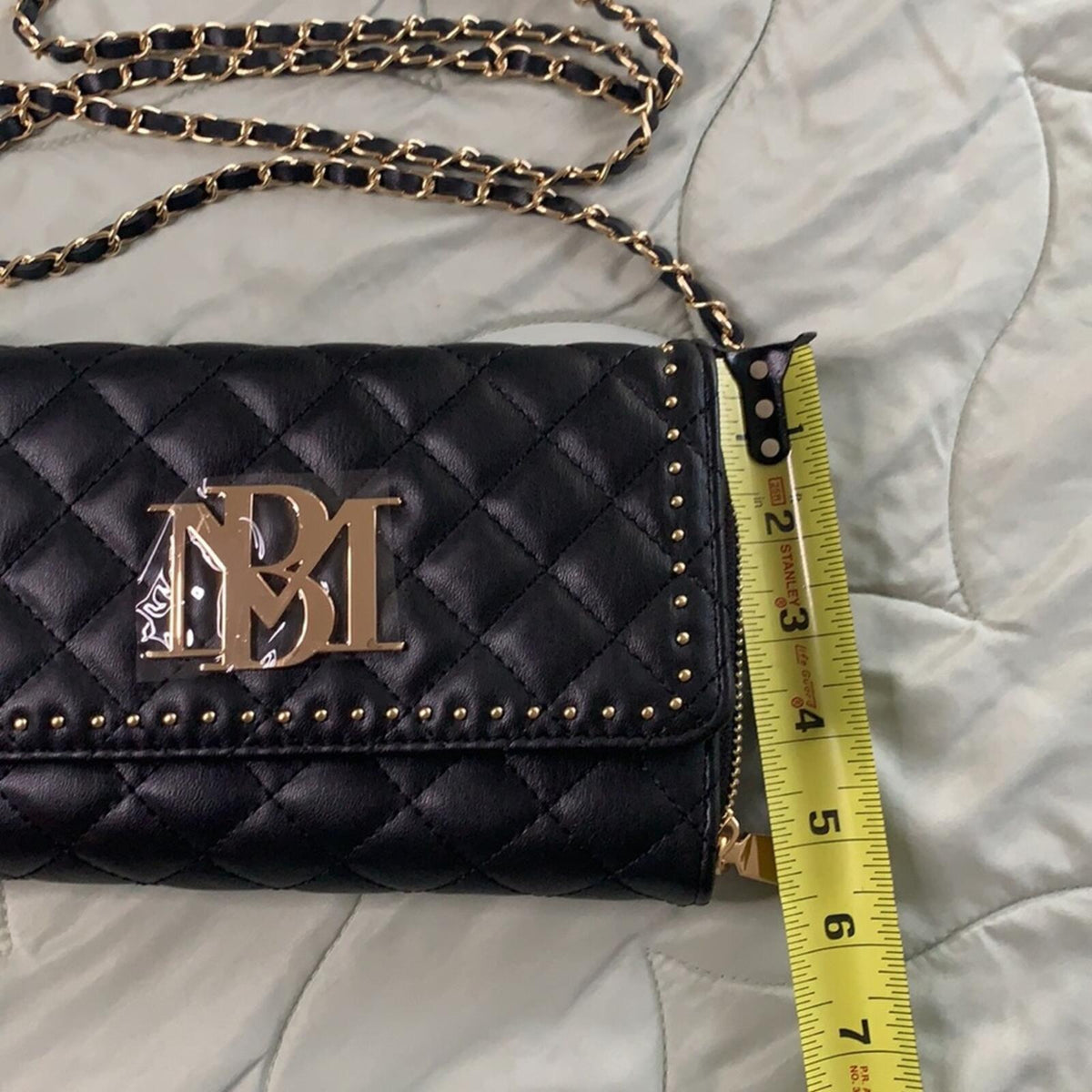 BMH Quilted Black Handbag with Gold Chain Strap NWT