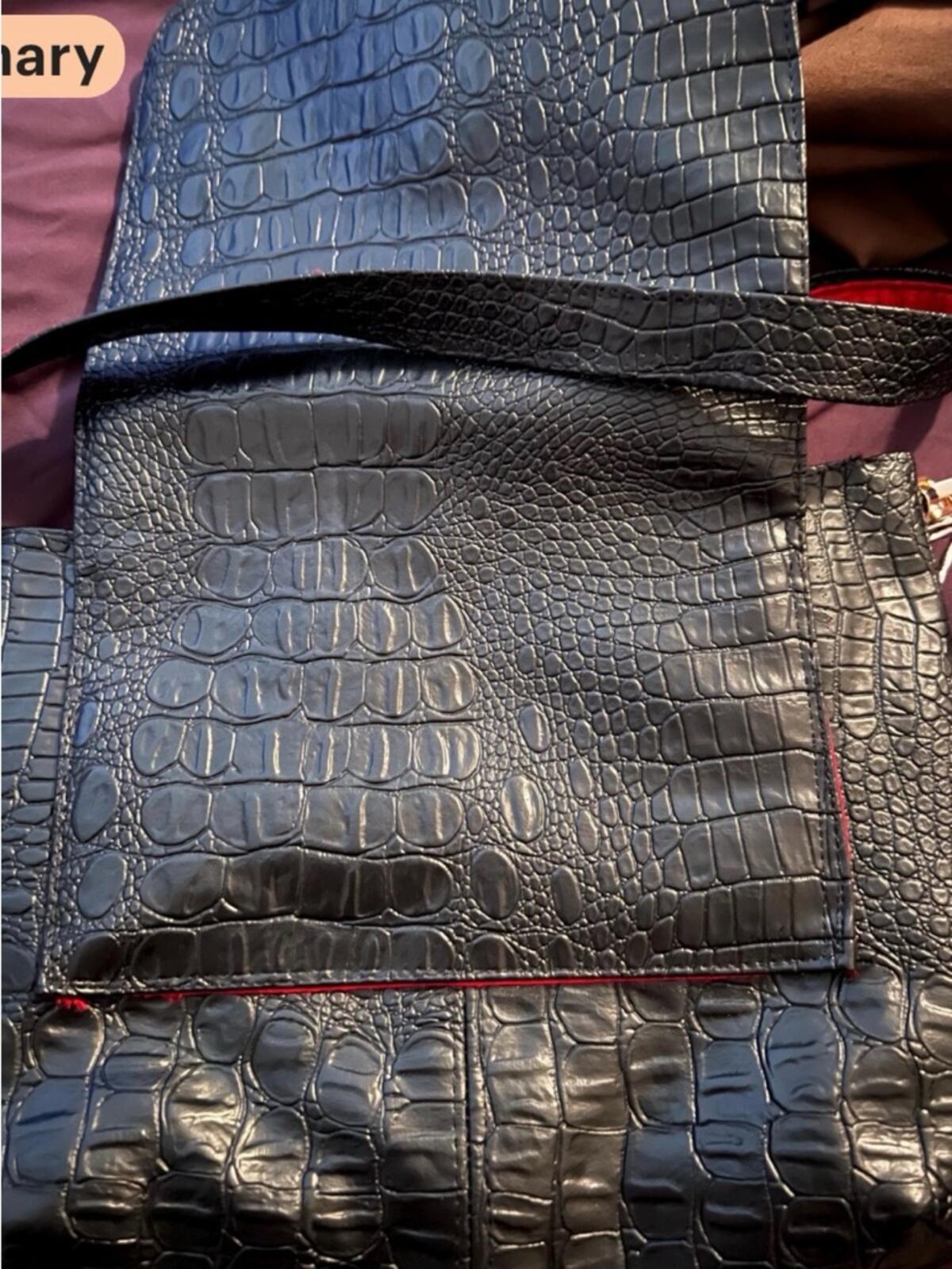 Black Croc Embossed Crossbody Bag Red Lining Statement Purse