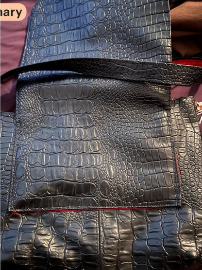 Black Croc Embossed Crossbody Bag Red Lining Statement Purse