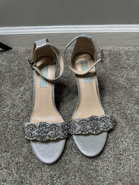 Betsey Johnson Silver Beaded Ankle Strap Heels - Size 8