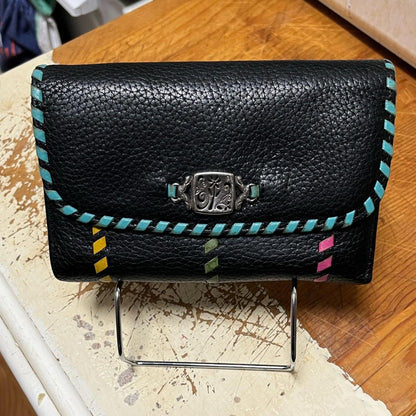 Brighton Black Leather Women's Crossbody Wallet with Colorful Accents