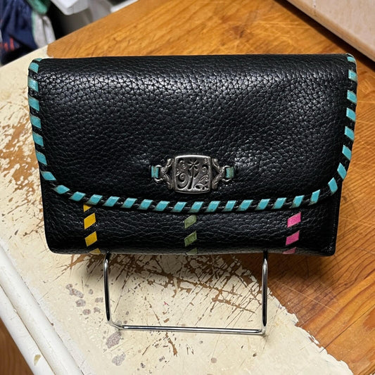 Brighton Black Leather Women's Crossbody Wallet with Colorful Accents