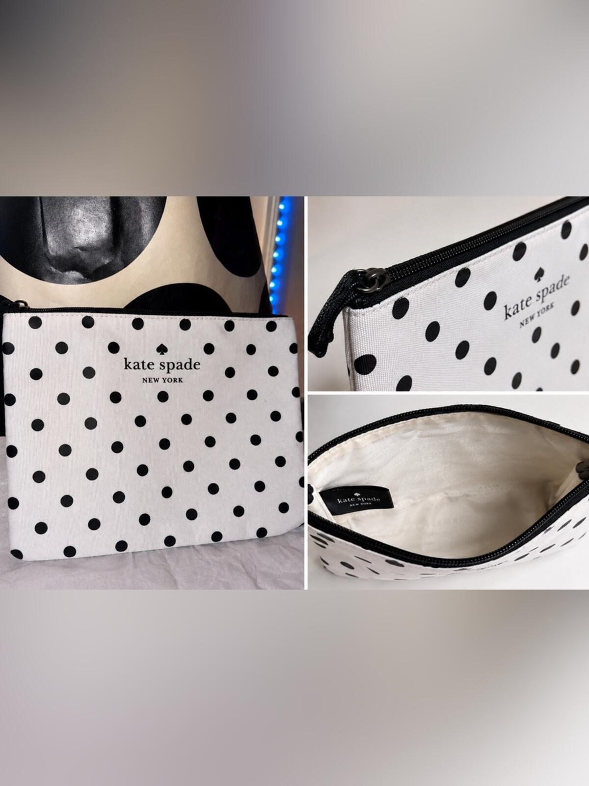 Kate Spade New York Haven Lane Berrie Black Polka Dot Cosmetic Pouch NWOT