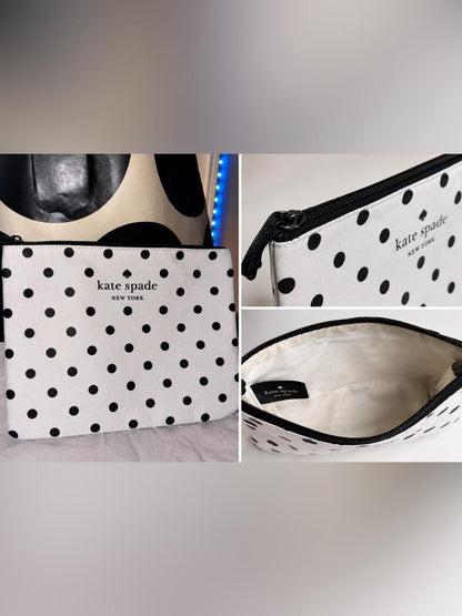 Kate Spade New York Haven Lane Berrie Black Polka Dot Cosmetic Pouch NWOT