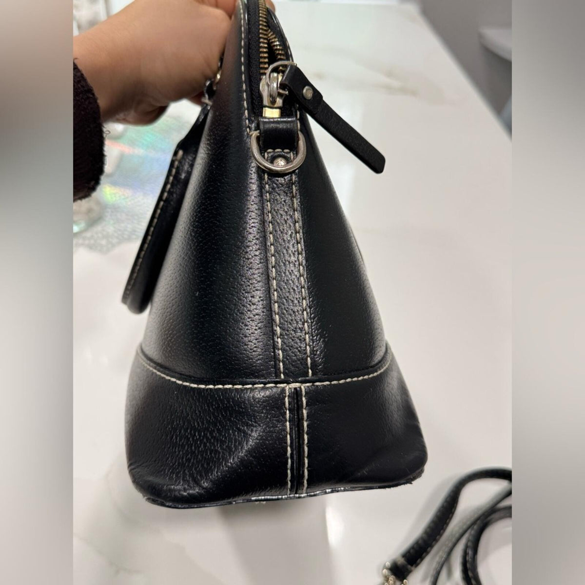 Kate Spade Wellesley Rachelle Pebbled Leather Satchel Bag Black Pink Lining