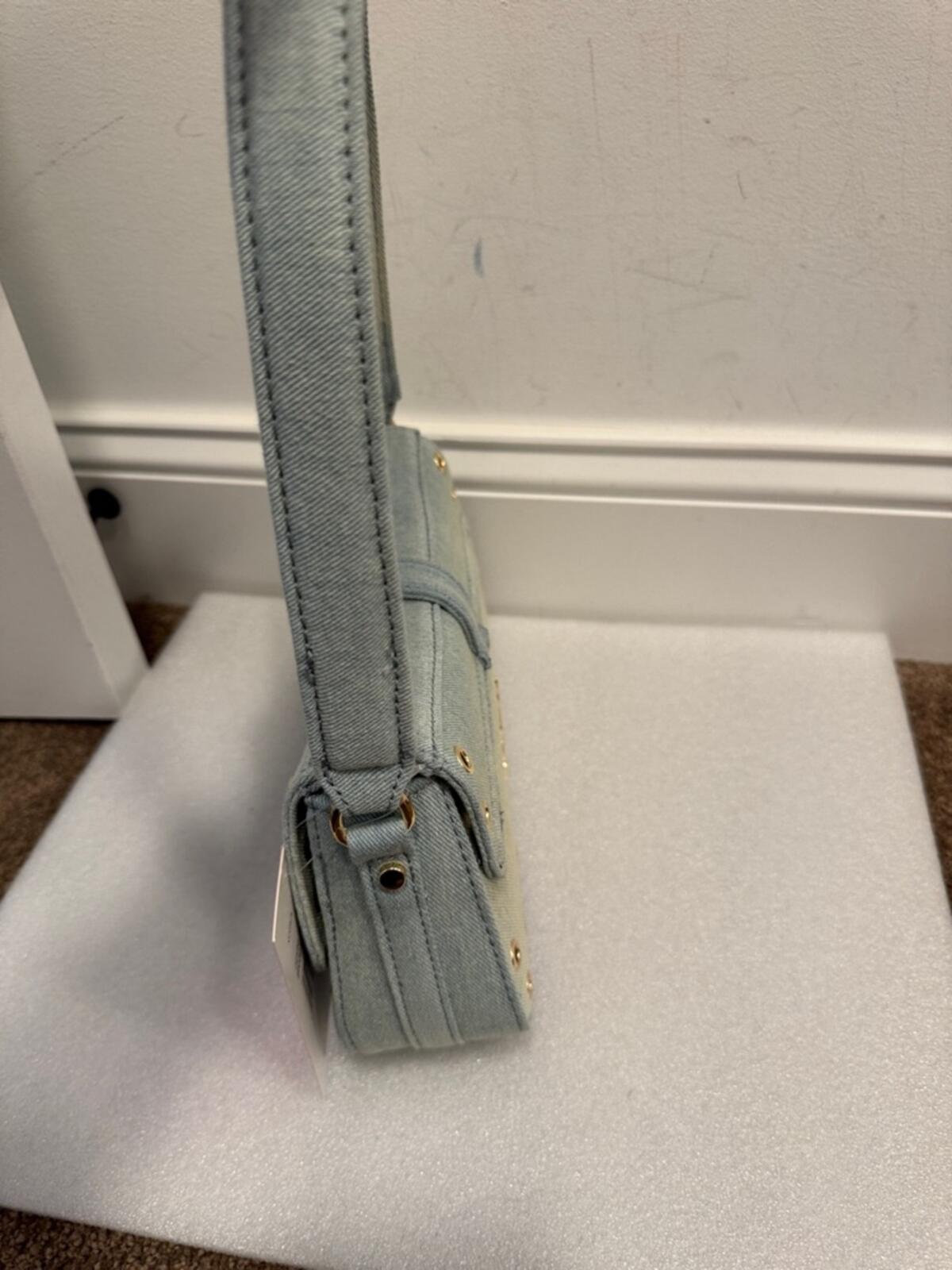 Betsey Johnson Denim Studded Buckle Shoulder Bag Blue NWT