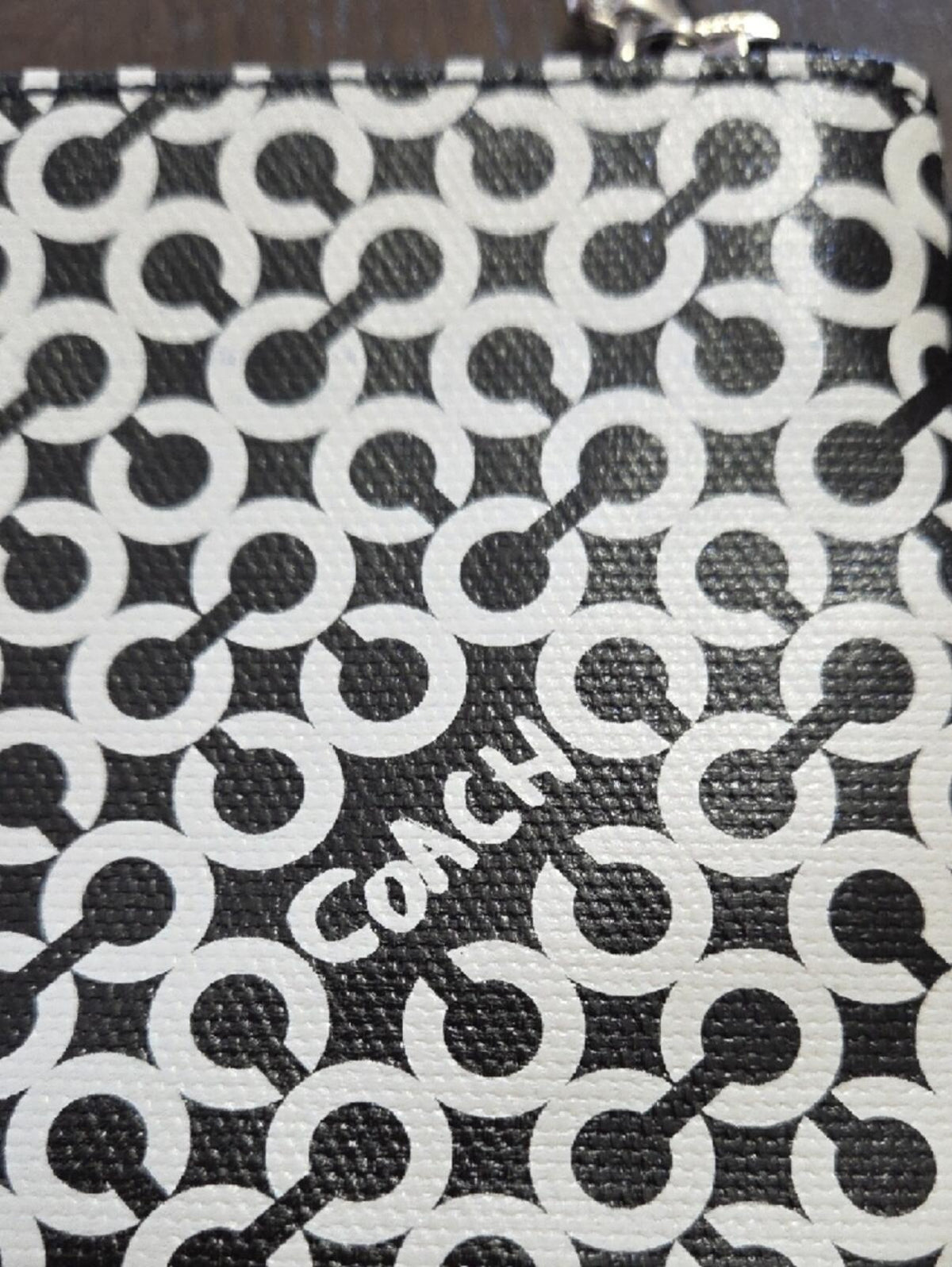Coach Signature Canvas Wristlet Black White
