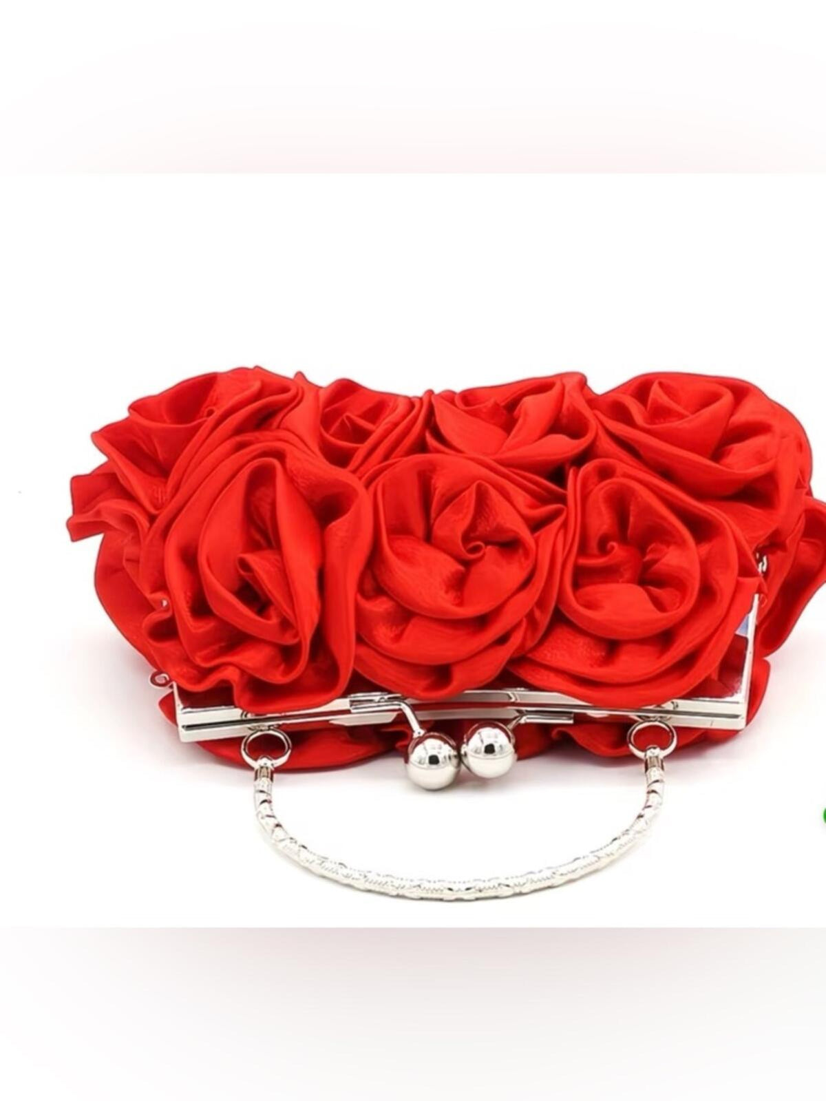 Red Rose Clutch Evening Bag 3D Floral Bridal Prom Statement Purse