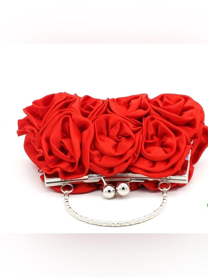 Red Rose Clutch Evening Bag 3D Floral Bridal Prom Statement Purse