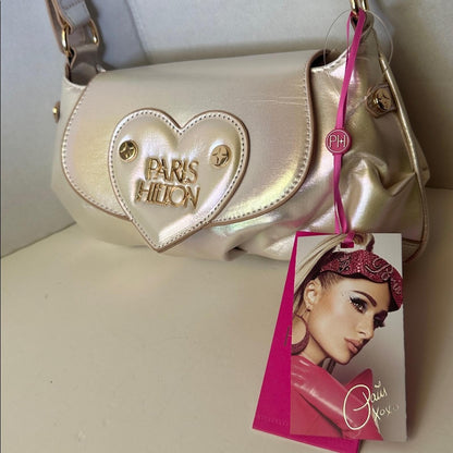 Paris Hilton Iridescent White Shoulder Bag with Heart Detail - New with Tags