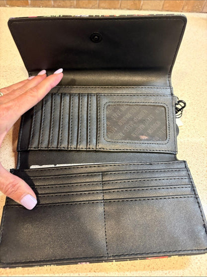 Steve Madden BLK Floral BKrissy Logo Trifold Wallet Wristlet