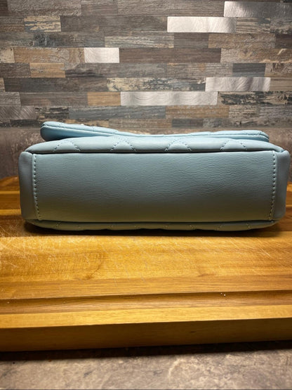 Studio Badgley Mischka Light Blue Vegan Leather Quilted Shoulder Bag with Pearl-