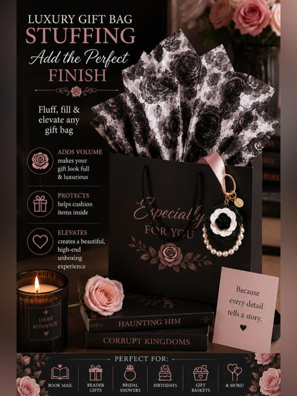 Dark Romance Gift Wrap Bundle 20 Rose Sheets Purse Charm Keychain
