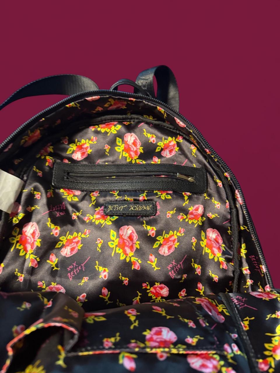 Betsey Johnson Panda Print Backpack with Floral Interior - Very Good Condition