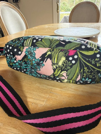 Oilily Pink and Black Floral Polka Dot Crossbody Bag with Adjustable Strap