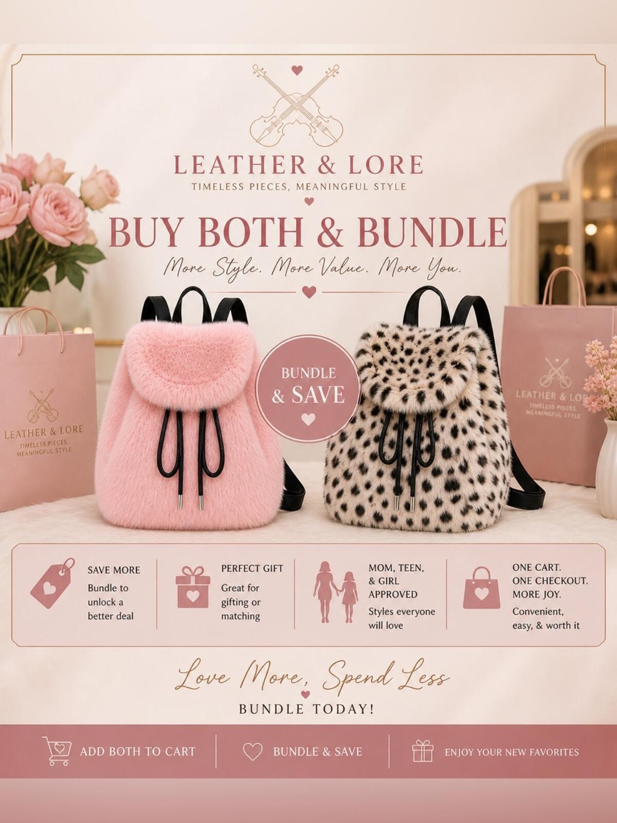 Blush Pink Faux Fur Backpack | Soft Plush Mini Bag | Trendy Drawstring Purse
