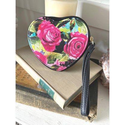 Juicy Couture Heart-Shaped Floral Zip Wallet Wristlet
